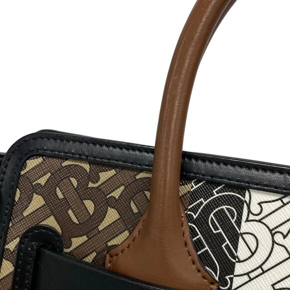 Auth BURBERRY LONDON ENGLAND Canvas Monogram Stripe Belt Tote Beige Dark Brown - Picture 10 of 16